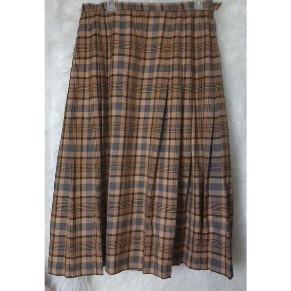 Pendleton Tartan Plaid Brown Black Pleated Wool Skirt USA Size 14 - Picture 6 of 6